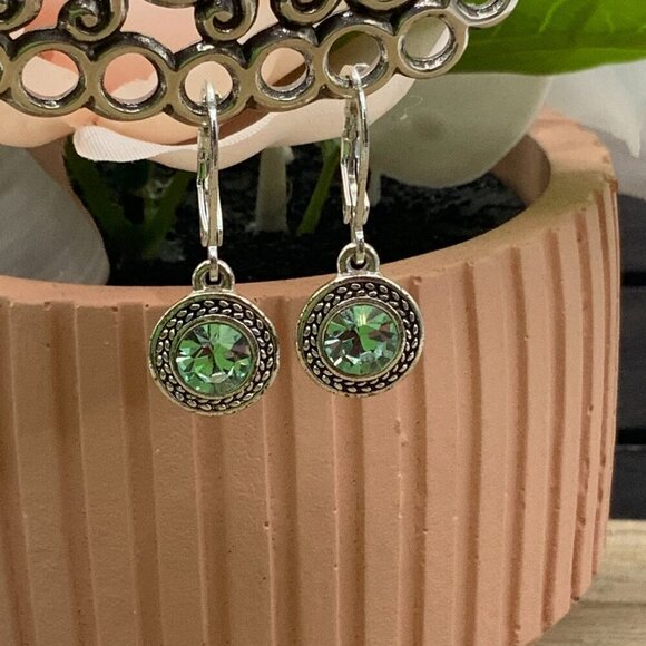 Napier Jewelry - Napier Leverback Green Crystal Drop Back Dangling Earrings